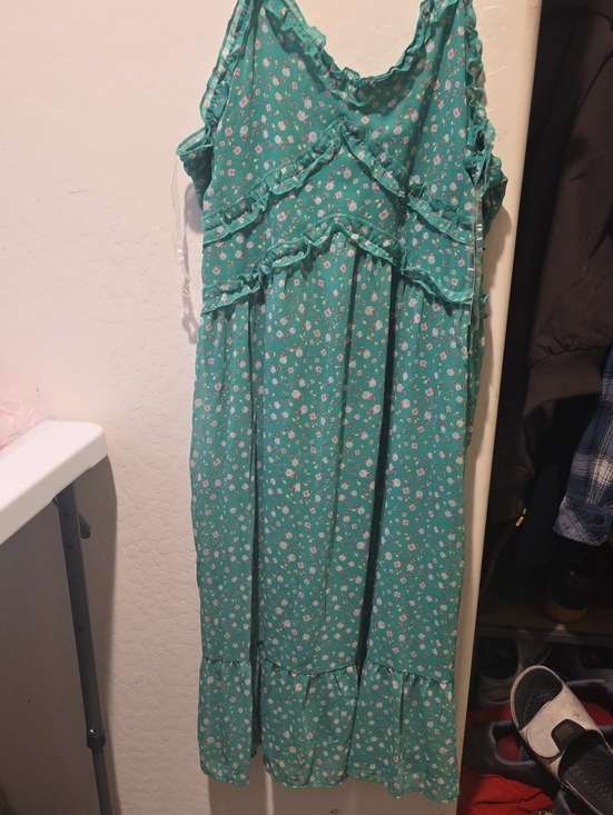 No Boundaries Other - No Boundaries Teal Floral Ruffle Maxi Dress